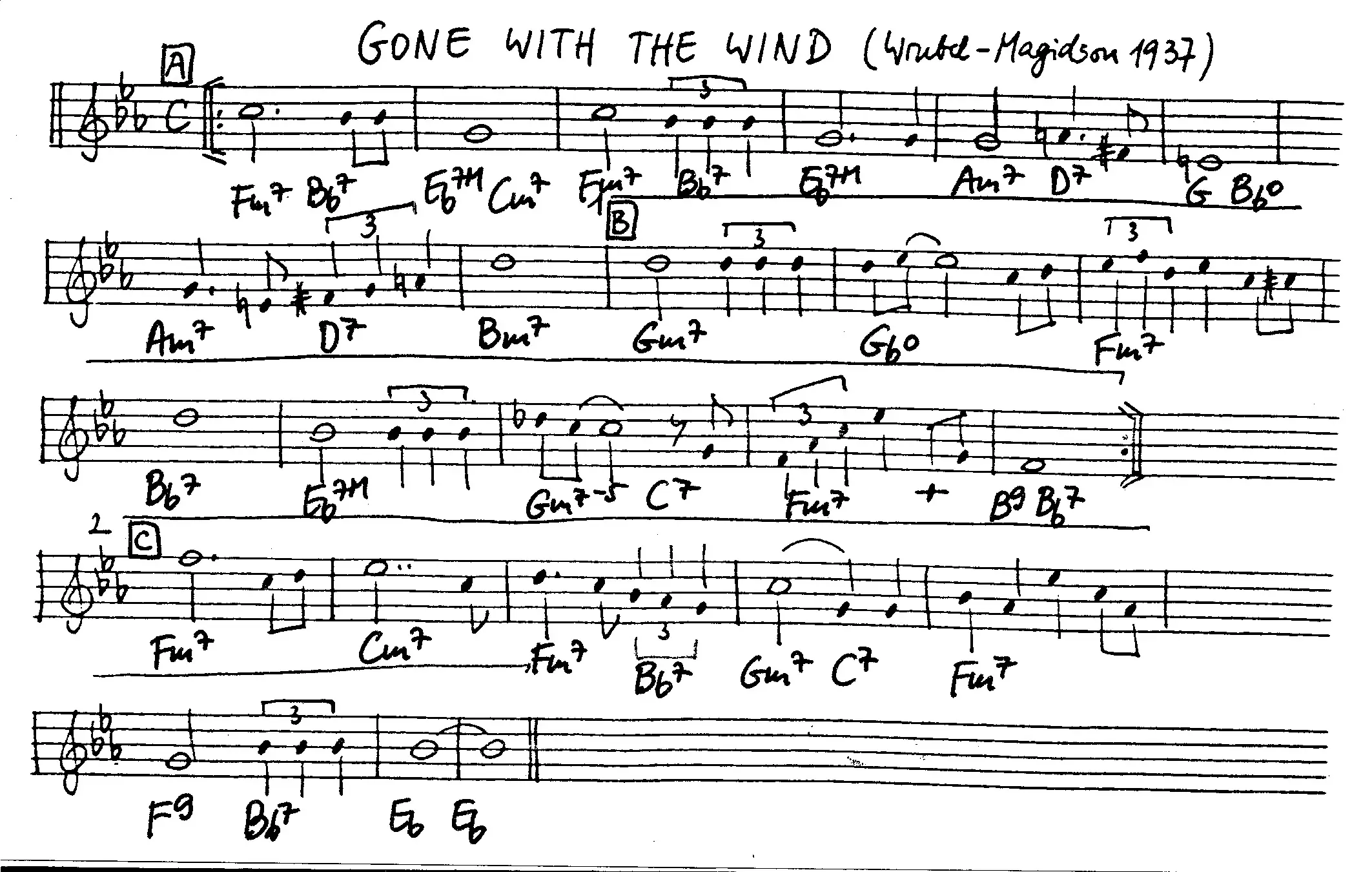 gone with the wind free jazz leadsheet - Courtesy of the Jungle Jazz Band